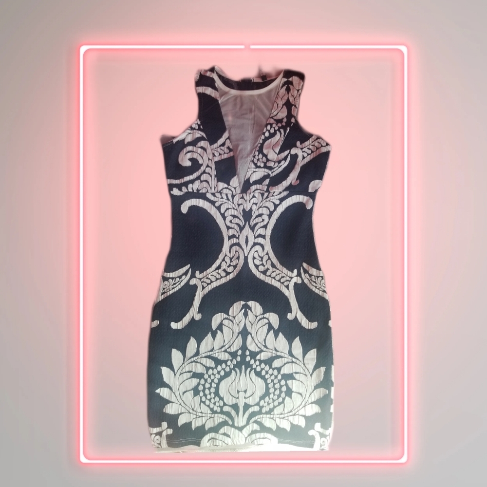 Blue and white printed dress